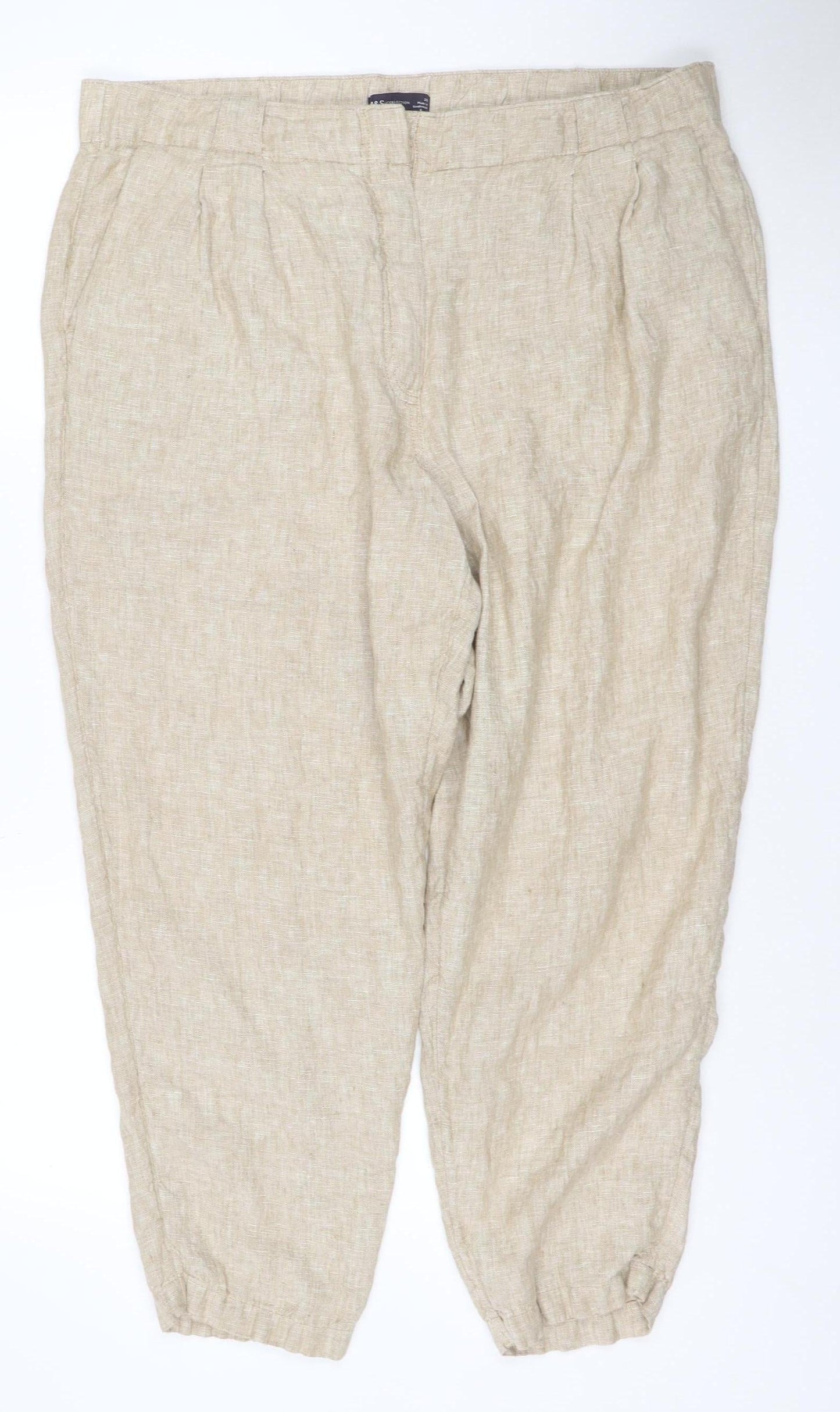 Marks and Spencer Women Beige Linen Relaxed Tapered Trousers Size 12