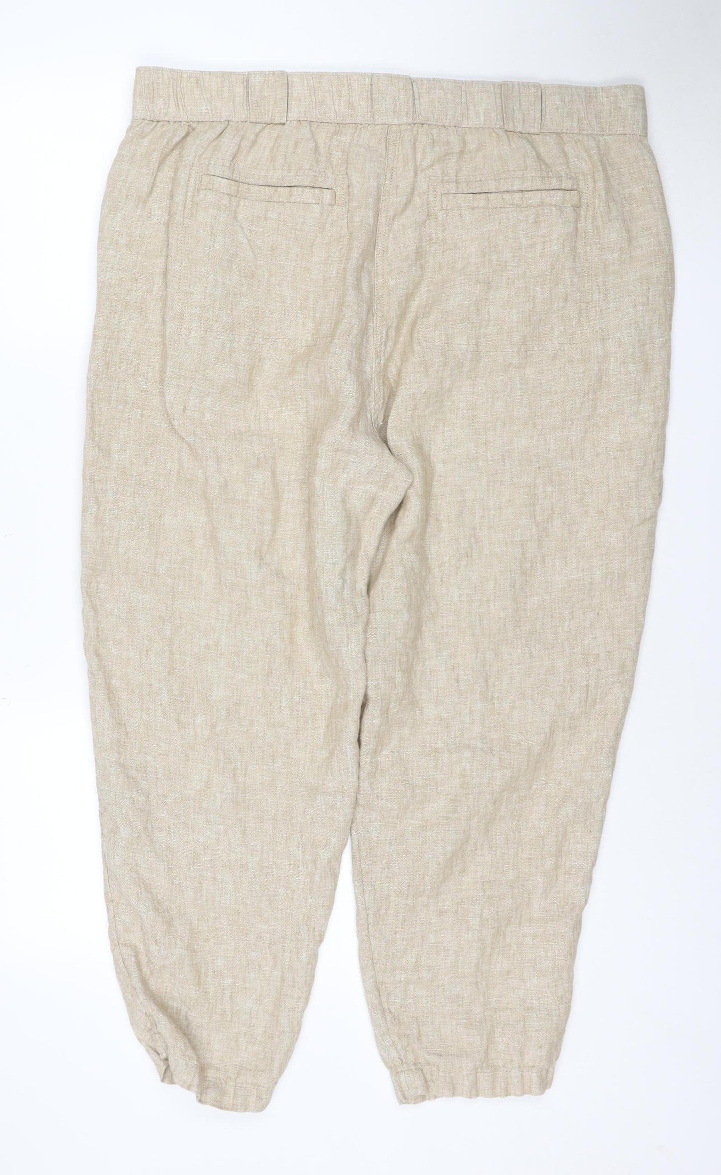 Marks and Spencer Women Beige Linen Relaxed Tapered Trousers Size 12
