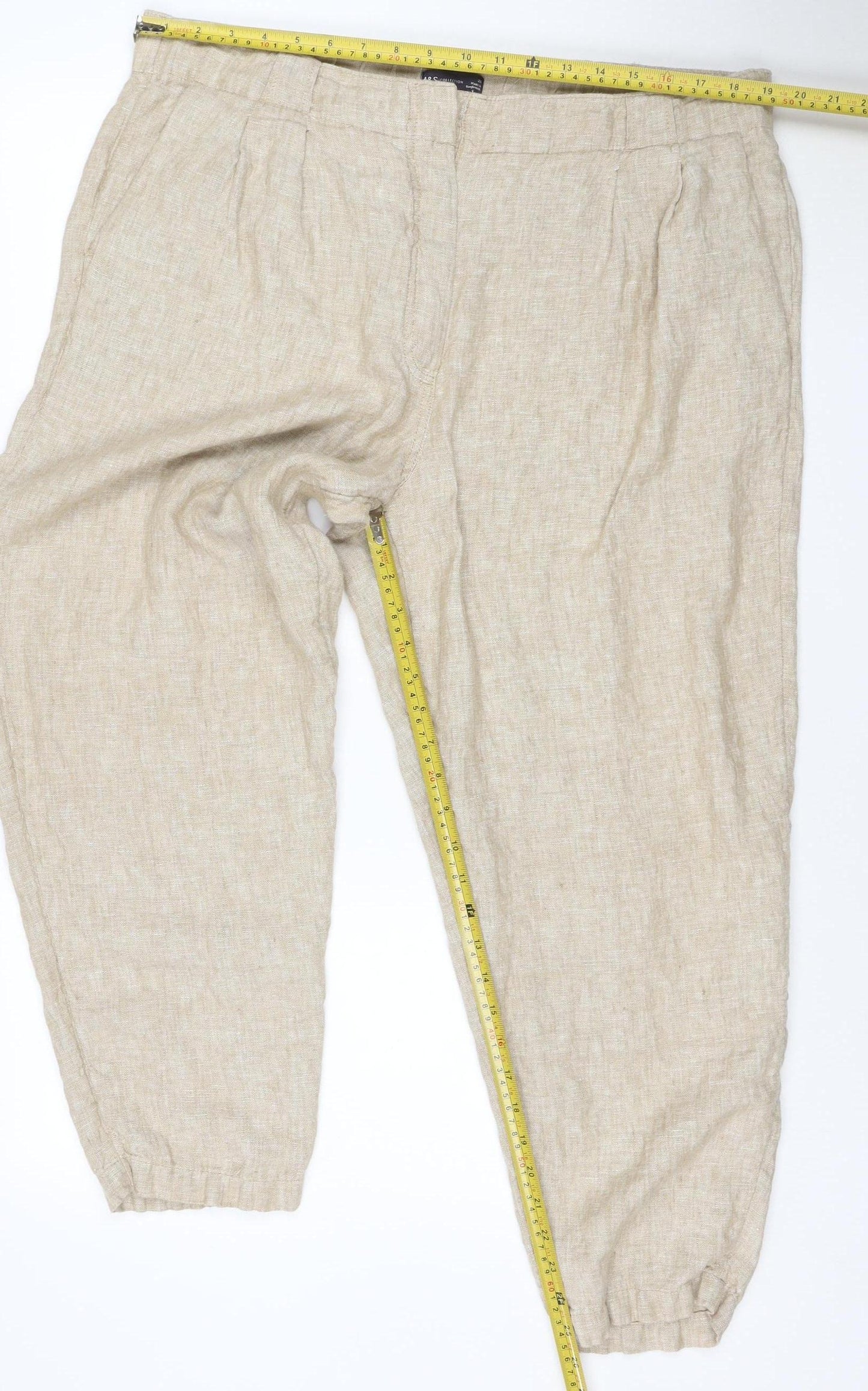 Marks and Spencer Women Beige Linen Relaxed Tapered Trousers Size 12