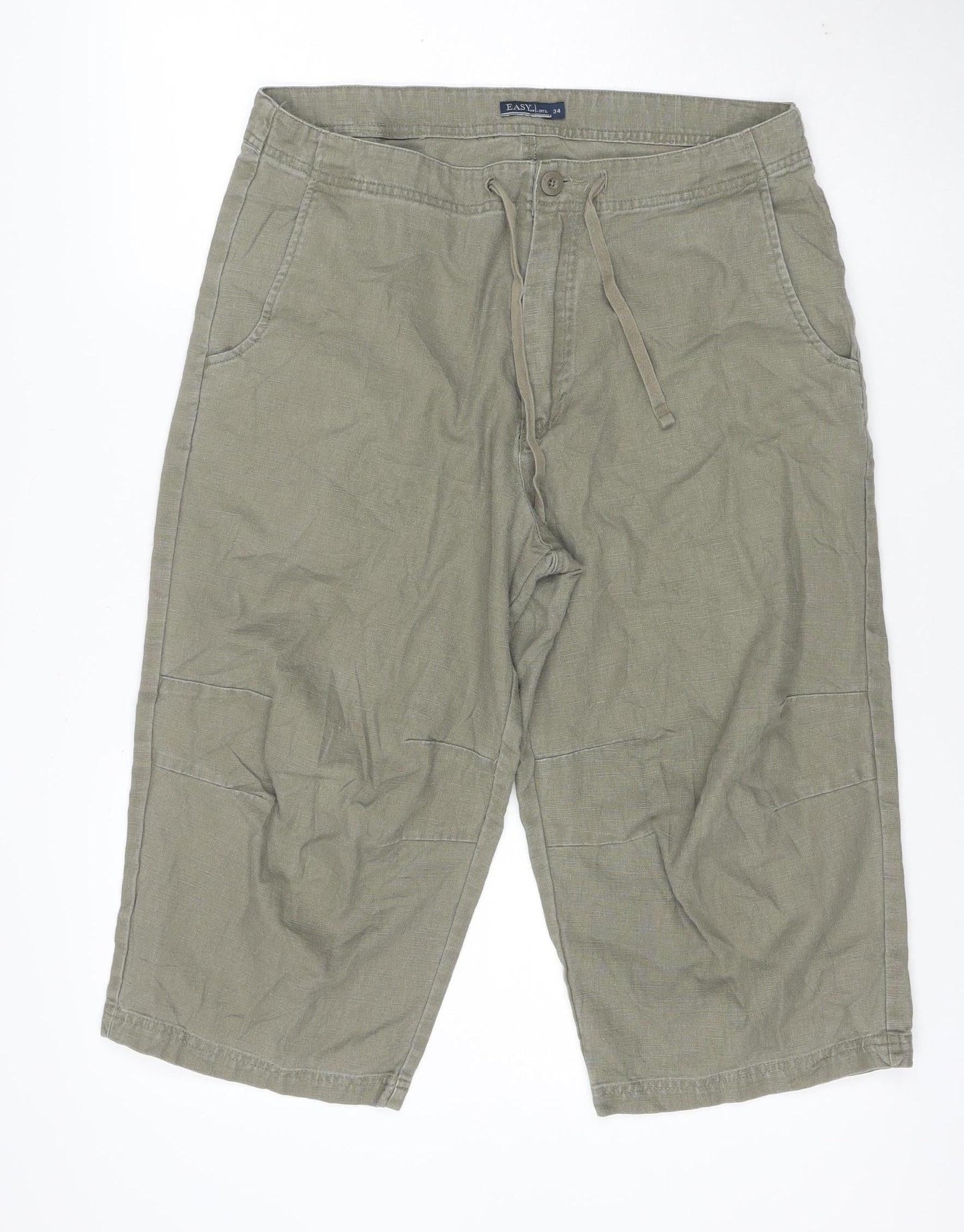 EASY Women’s Green Linen Cropped Trousers Size L 34in Waist