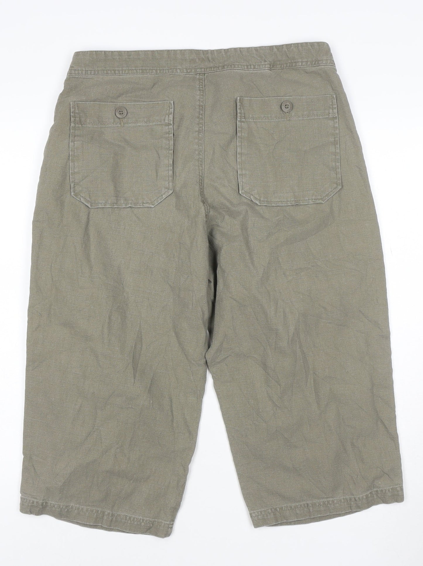 EASY Women’s Green Linen Cropped Trousers Size L 34in Waist