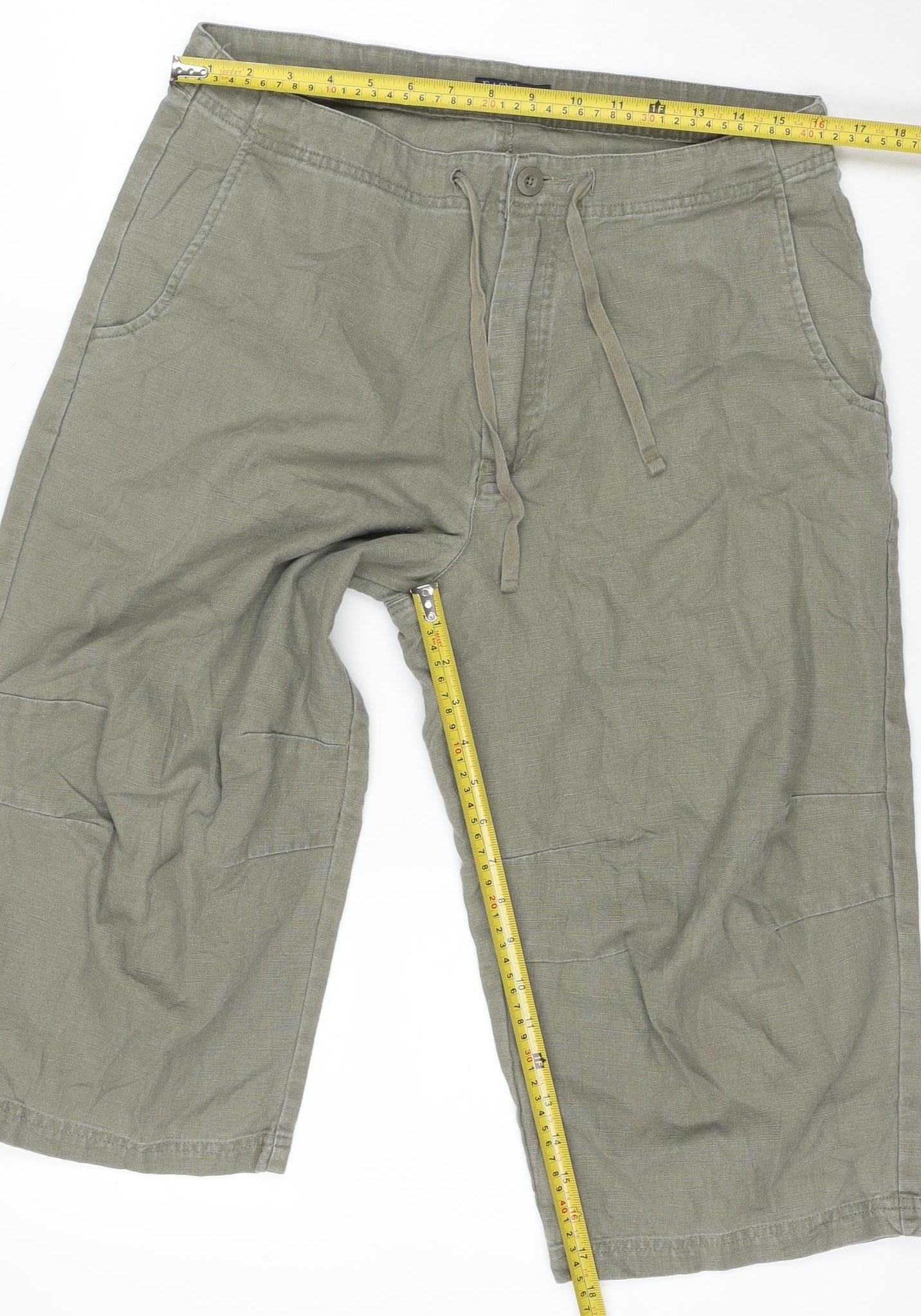 EASY Women’s Green Linen Cropped Trousers Size L 34in Waist
