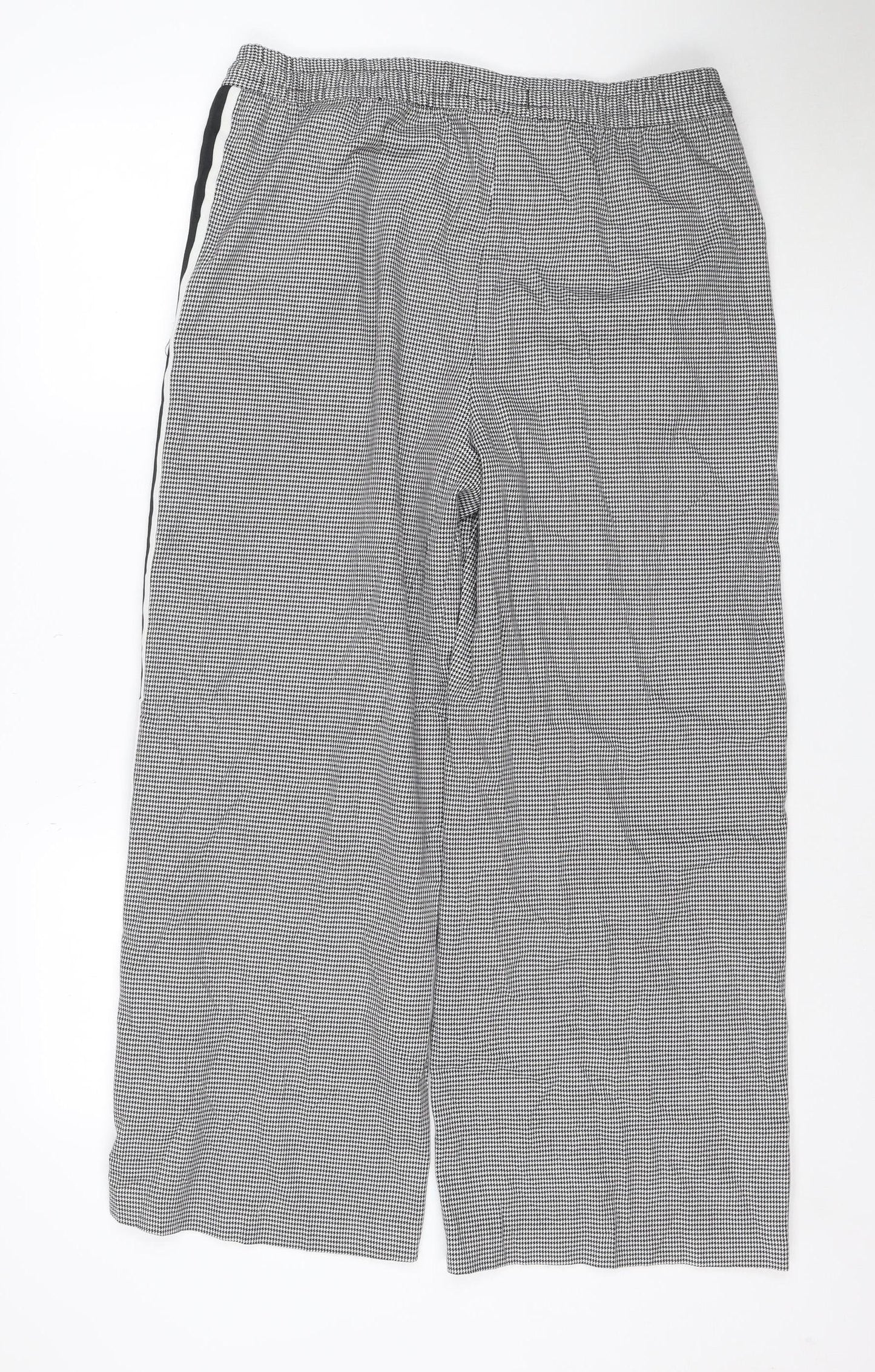 Marks and Spencer Womens Black Houndstooth Wide-Leg Slim Trousers Size 16