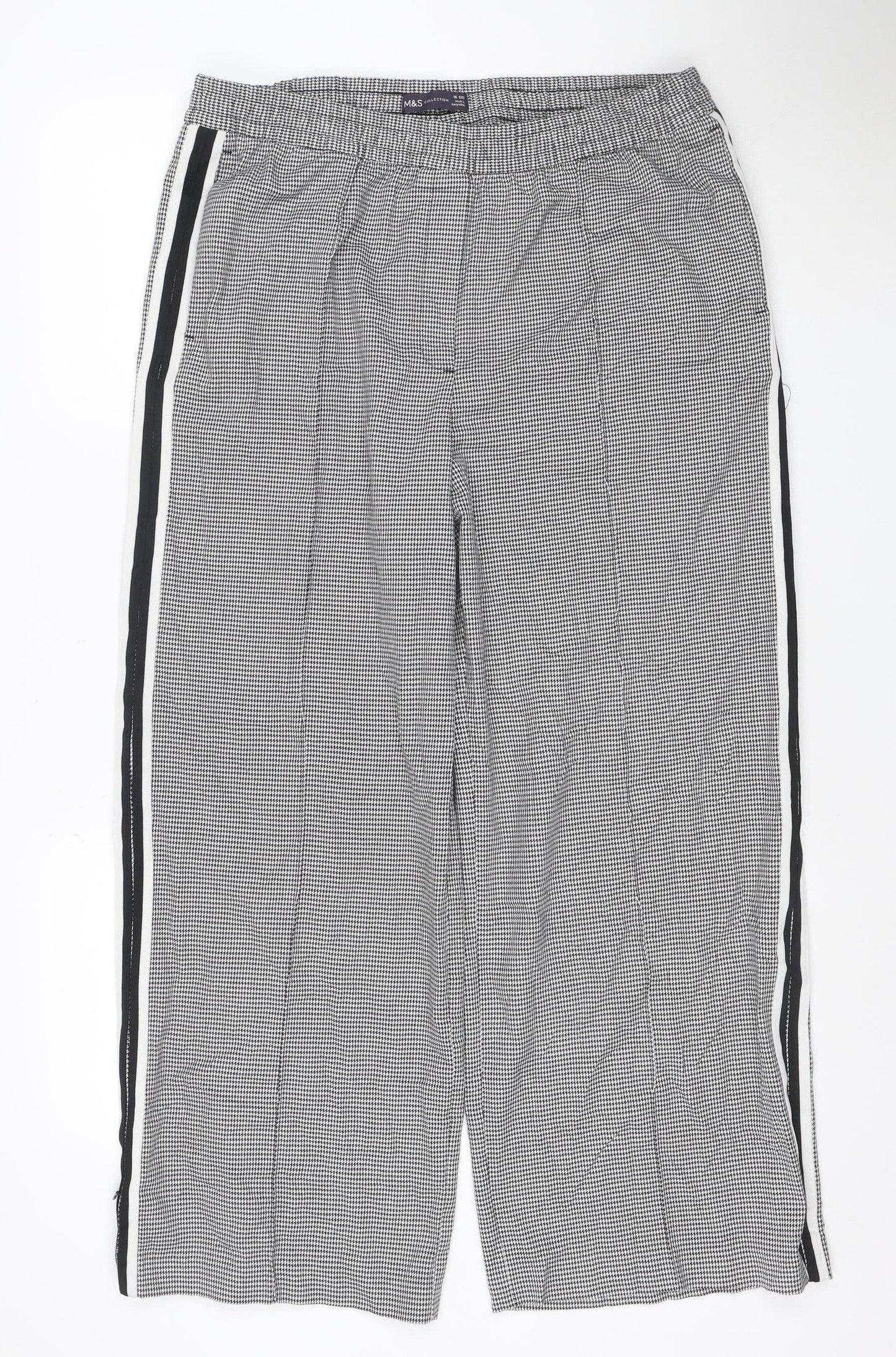 Marks and Spencer Womens Black Houndstooth Wide-Leg Slim Trousers Size 16