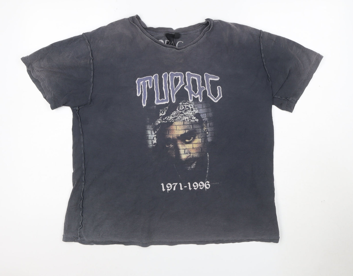 Topshop Women's Black Tupac Graphic Cotton T-Shirt Size 10