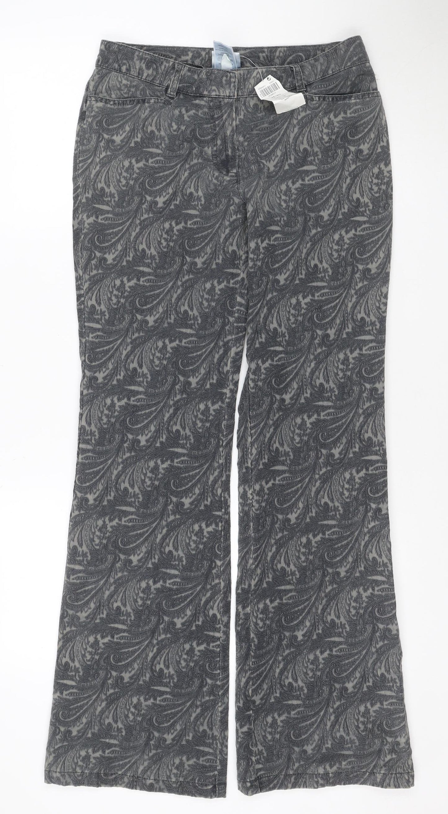 Next Women’s Grey Paisley Straight Jeans Size 8 Regular Stretch Denim