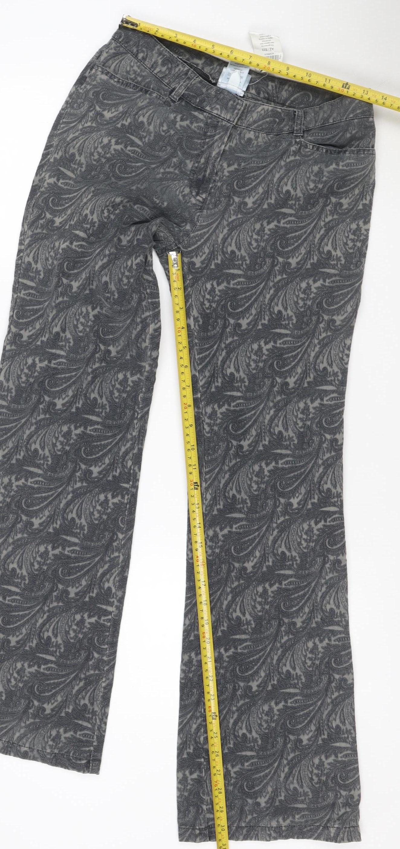 Next Women’s Grey Paisley Straight Jeans Size 8 Regular Stretch Denim