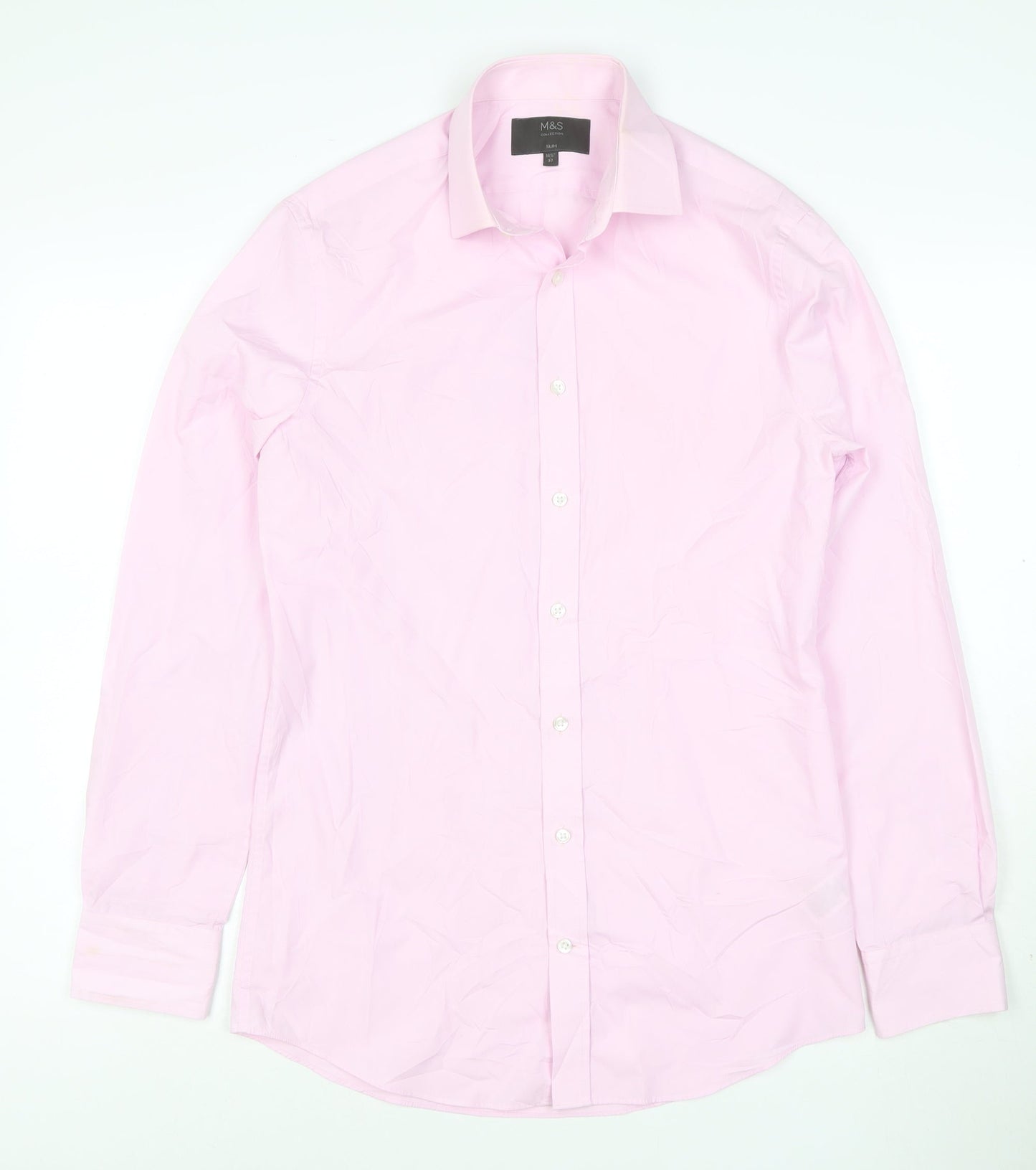 Marks and Spencer Womens Pink Slim Fit Long Sleeve Button-Up Shirt Size 14