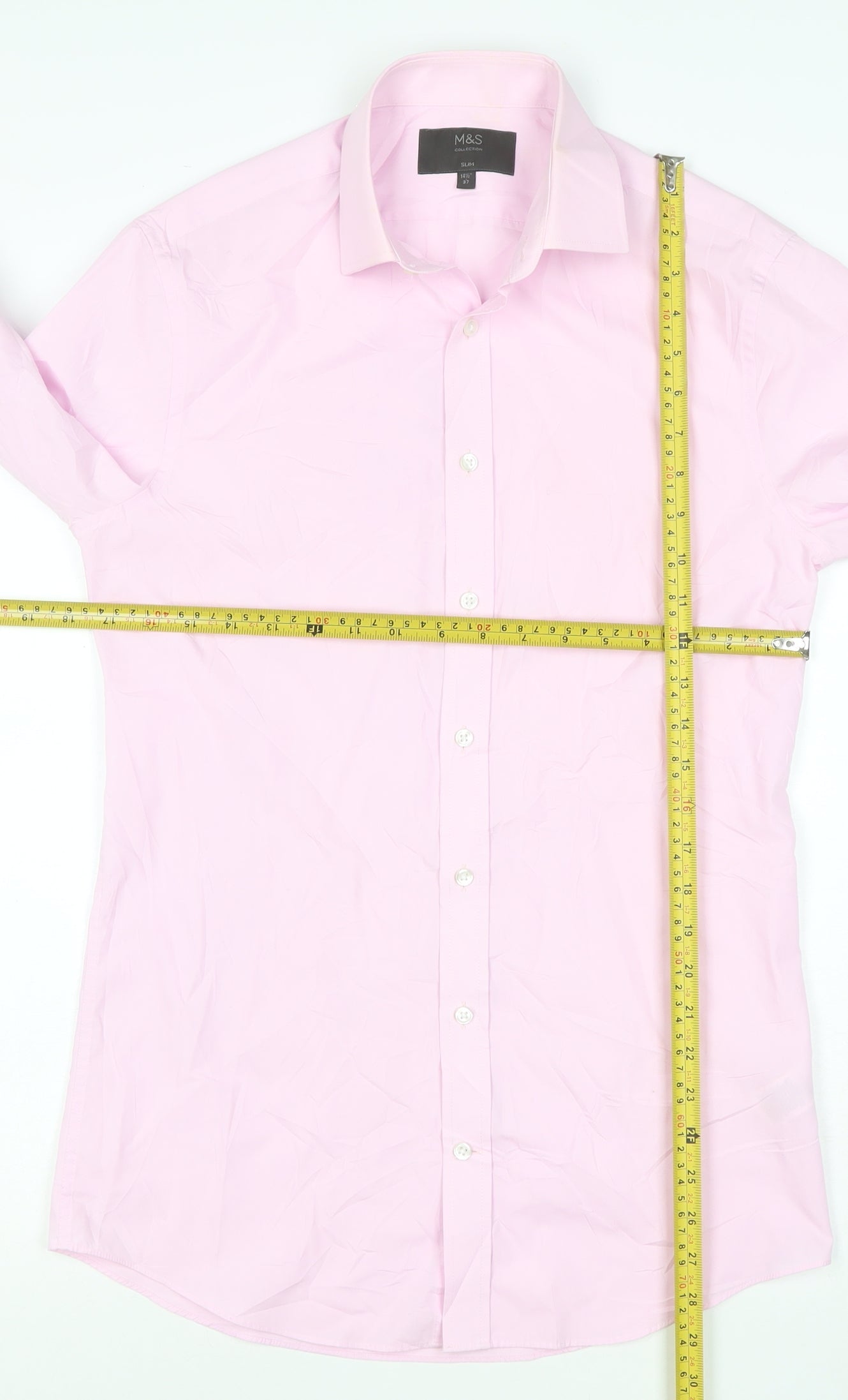 Marks and Spencer Womens Pink Slim Fit Long Sleeve Button-Up Shirt Size 14
