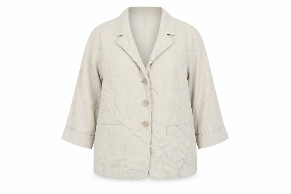 Izabel London Womens Beige Linen Blend 3/4 Sleeve Single Breasted Blazer Size 22