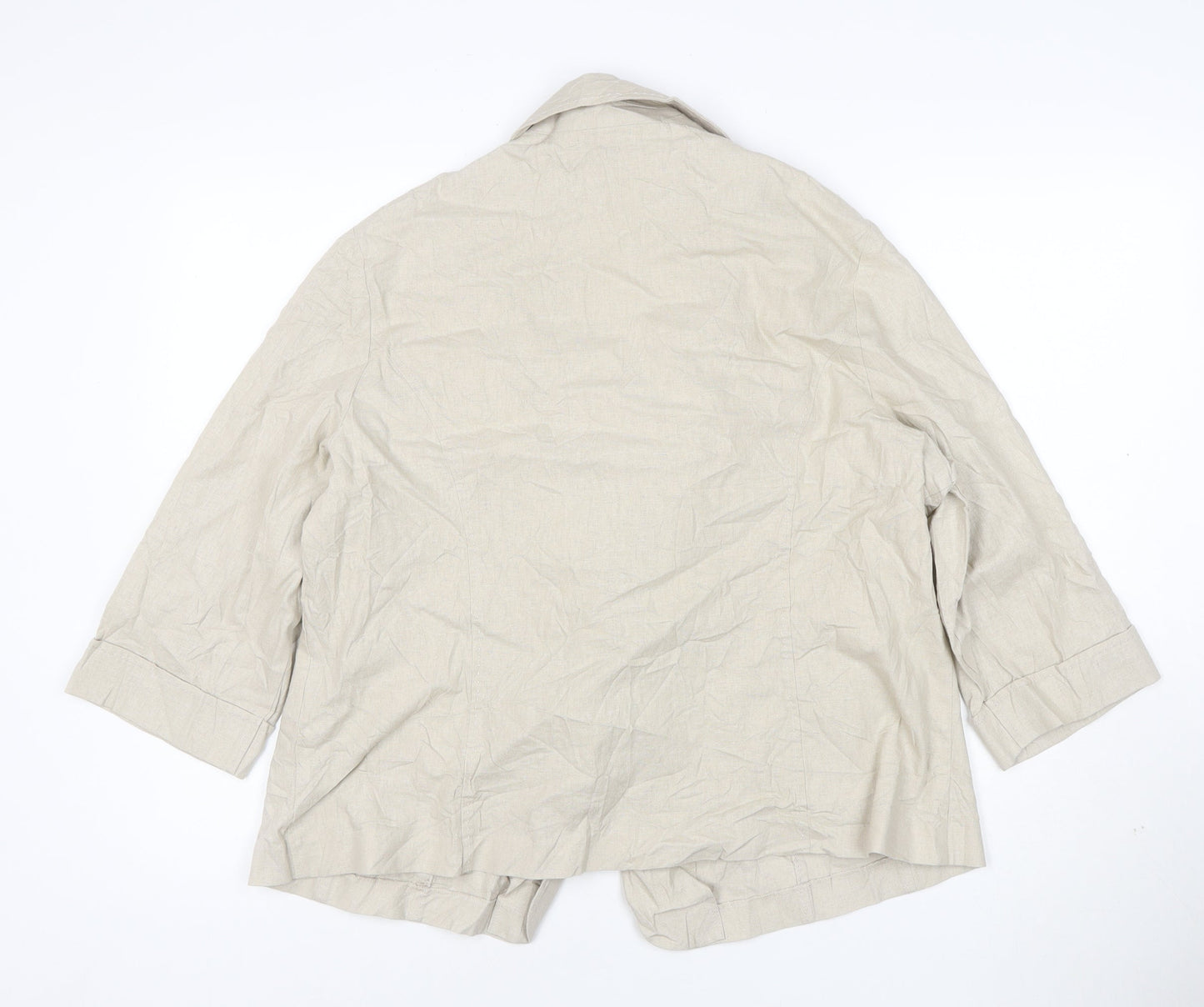 Izabel London Womens Beige Linen Blend 3/4 Sleeve Single Breasted Blazer Size 22