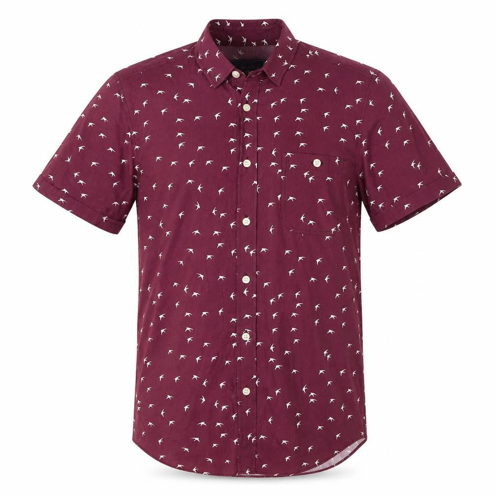 Topman Men's Red Bird Print Short Sleeve Cotton Button-Up Shirt Size S