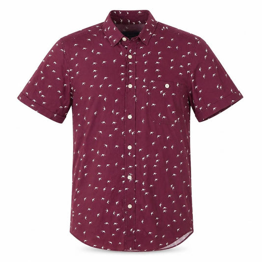 Topman Men's Red Bird Print Short Sleeve Cotton Button-Up Shirt Size S