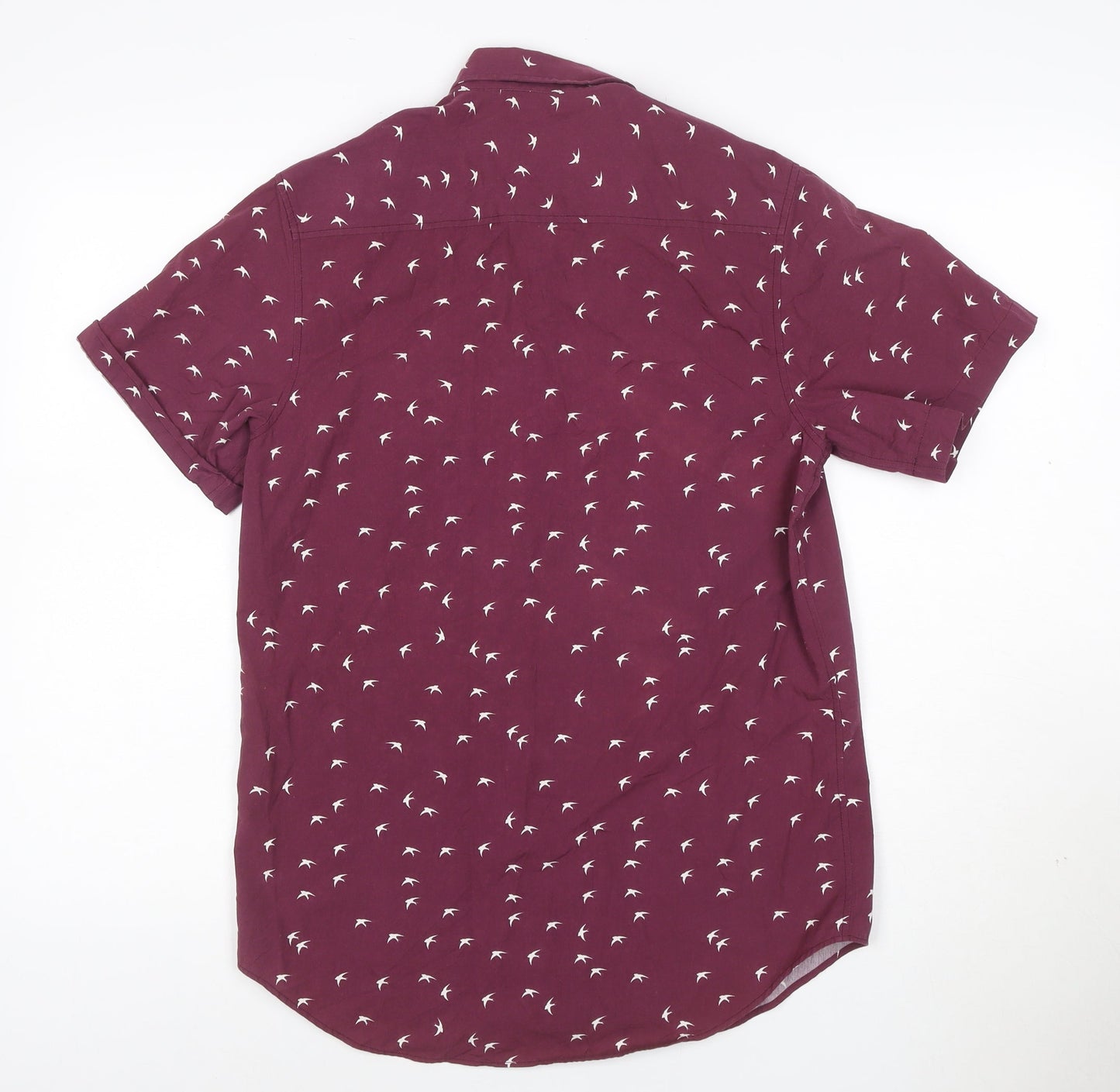 Topman Men's Red Bird Print Short Sleeve Cotton Button-Up Shirt Size S