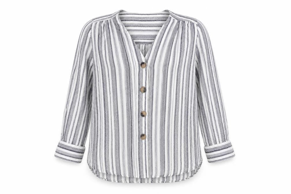 Marks & Spencer Women Grey Striped Linen Tunic Shirt Size 16