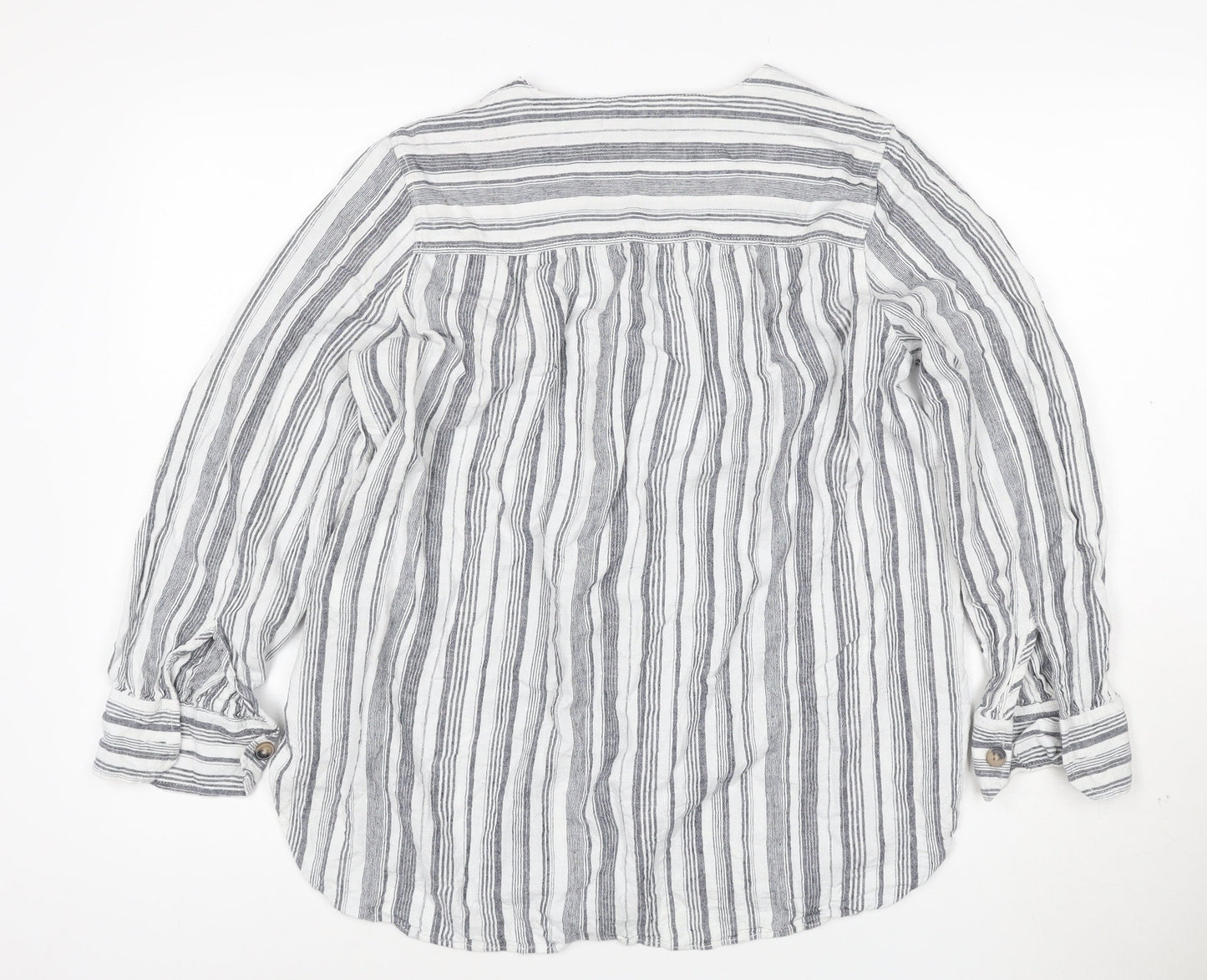 Marks and Spencer Women Grey Striped Linen Tunic Shirt Size 16