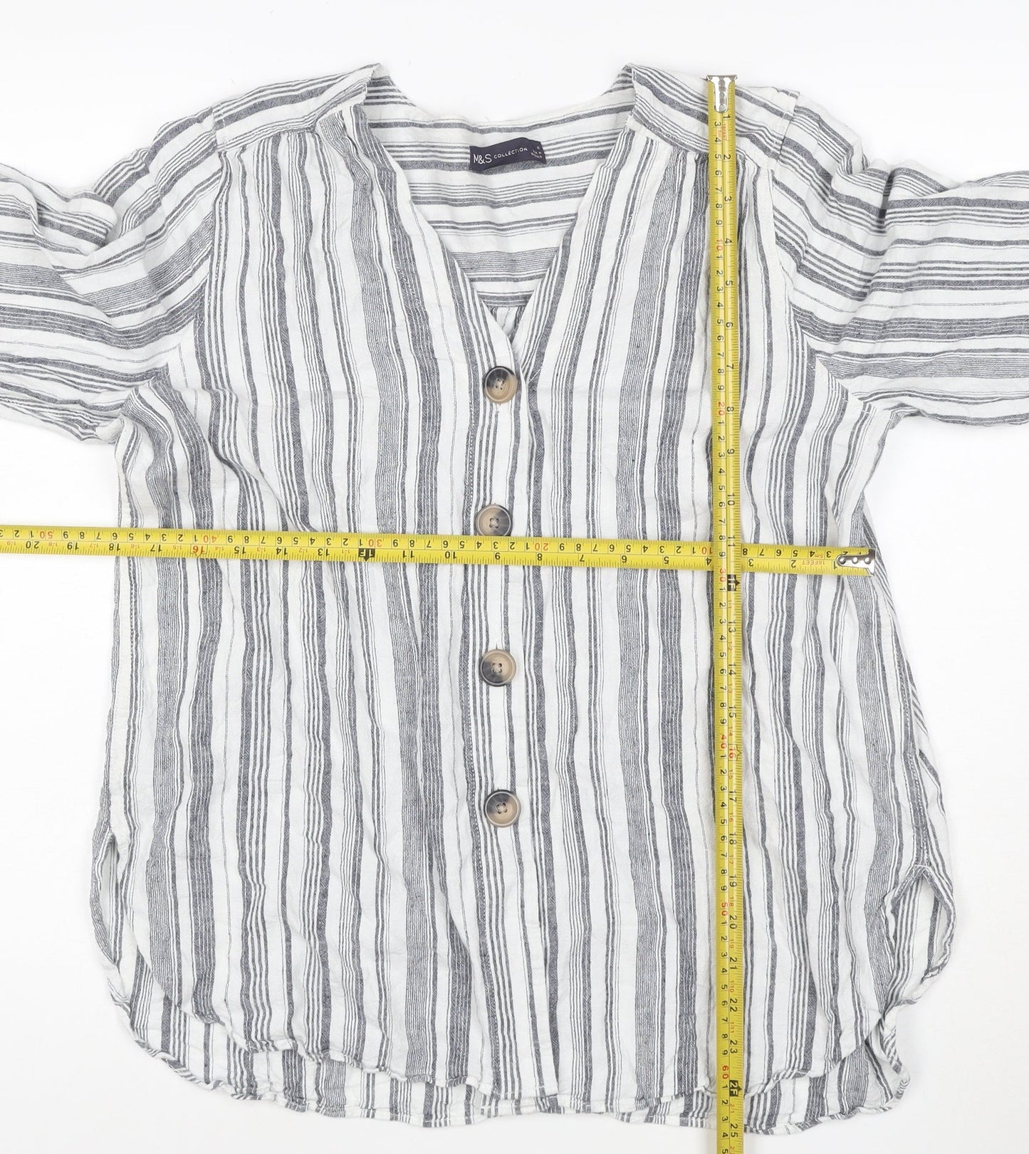 Marks and Spencer Women Grey Striped Linen Tunic Shirt Size 16
