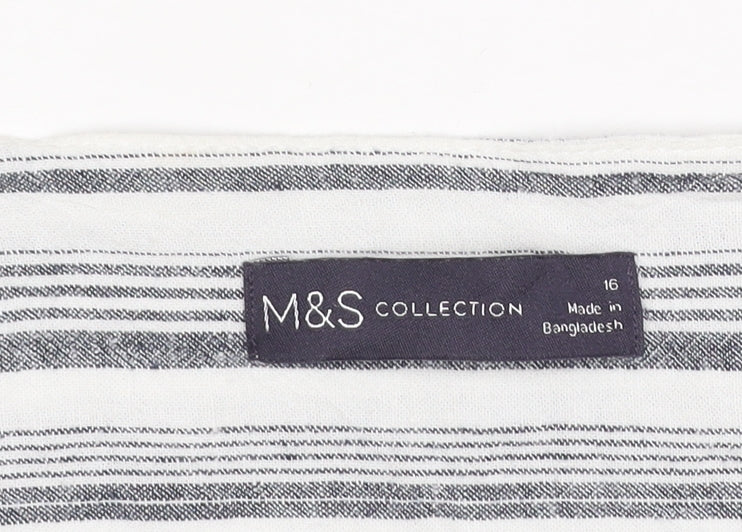 Marks and Spencer Women Grey Striped Linen Tunic Shirt Size 16