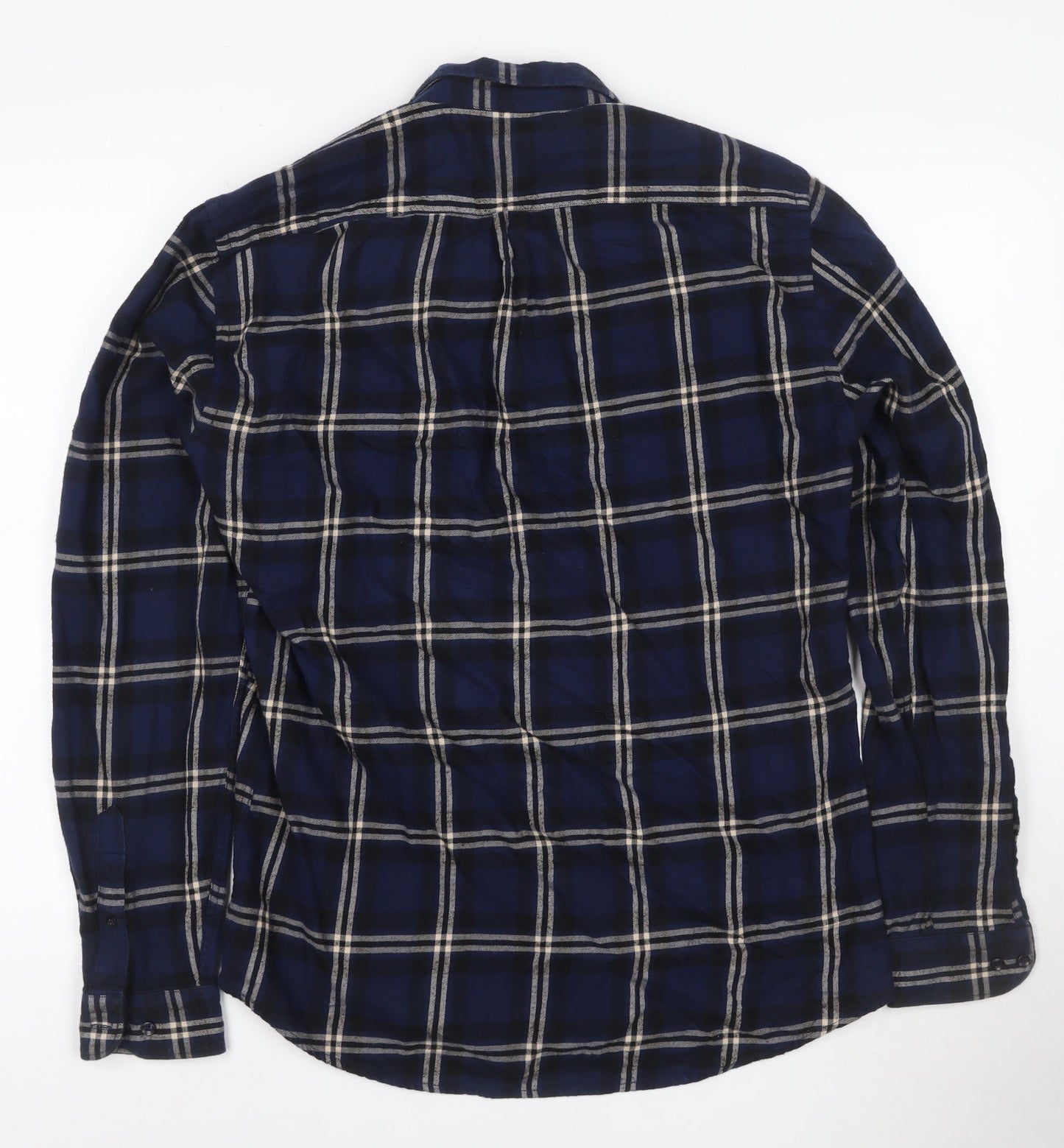 Zara Men's Blue Check Relaxed Fit Button-Up Flannel Shirt Size M