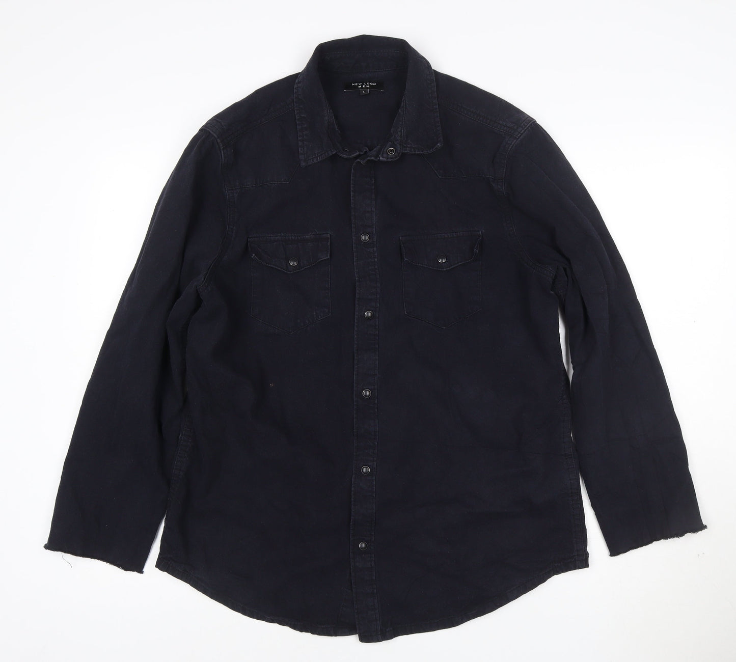 New Look Men Black Cotton Long Sleeve Button-Up Shirt Size L