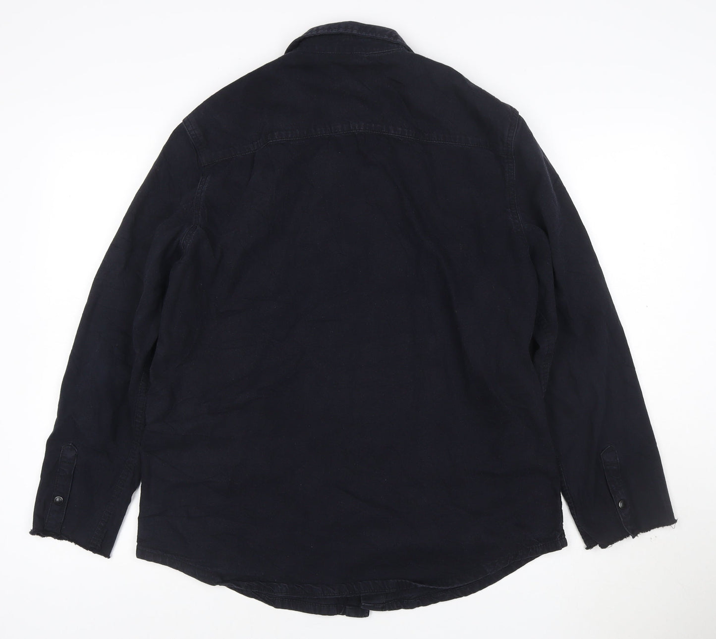 New Look Men Black Cotton Long Sleeve Button-Up Shirt Size L
