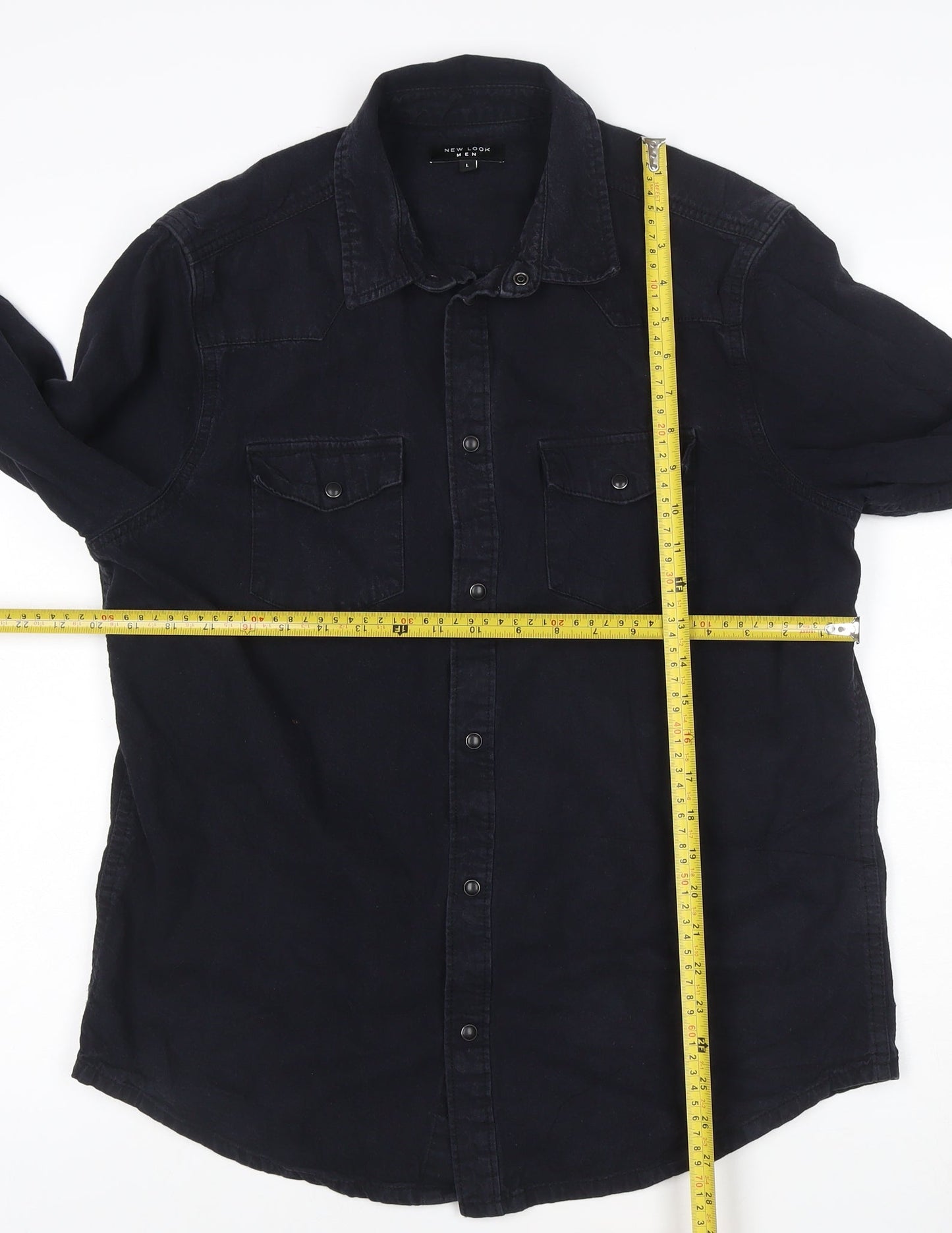 New Look Men Black Cotton Long Sleeve Button-Up Shirt Size L