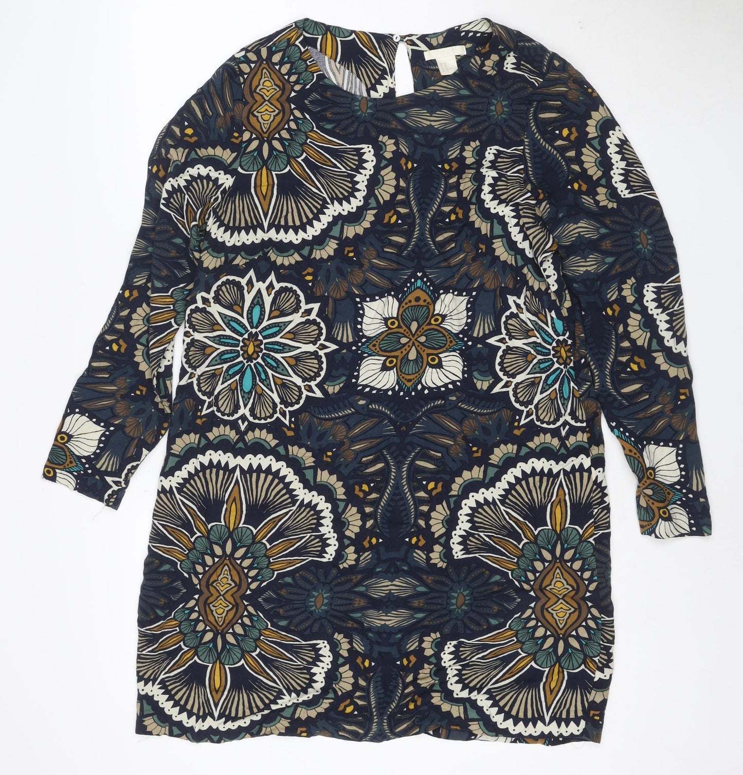H&M Women's Multicoloured Floral Shift Dress Size 12 Viscose