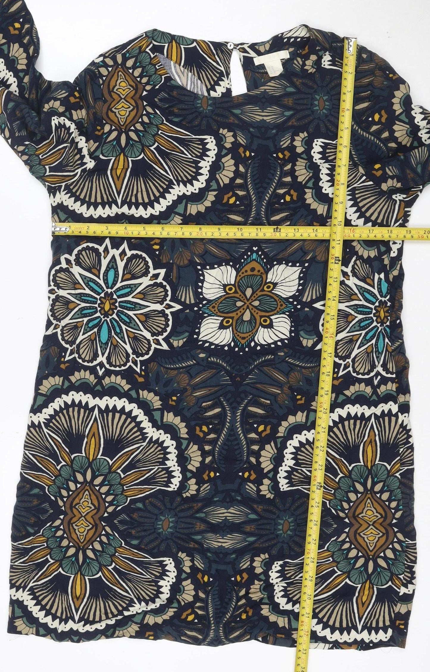 H&M Women's Multicoloured Floral Shift Dress Size 12 Viscose