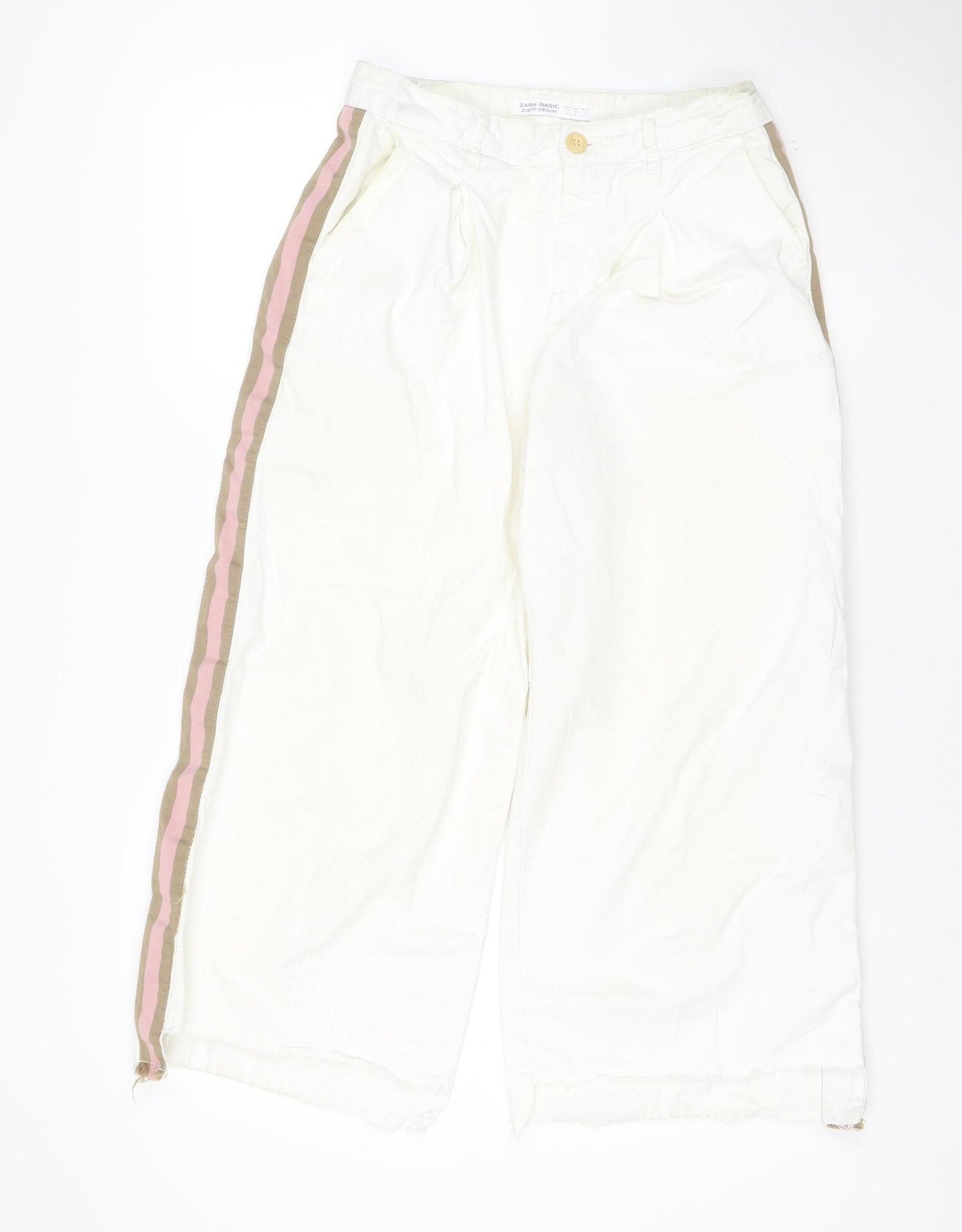 Zara Basic Women White Wide-Leg Denim Jeans Size 10