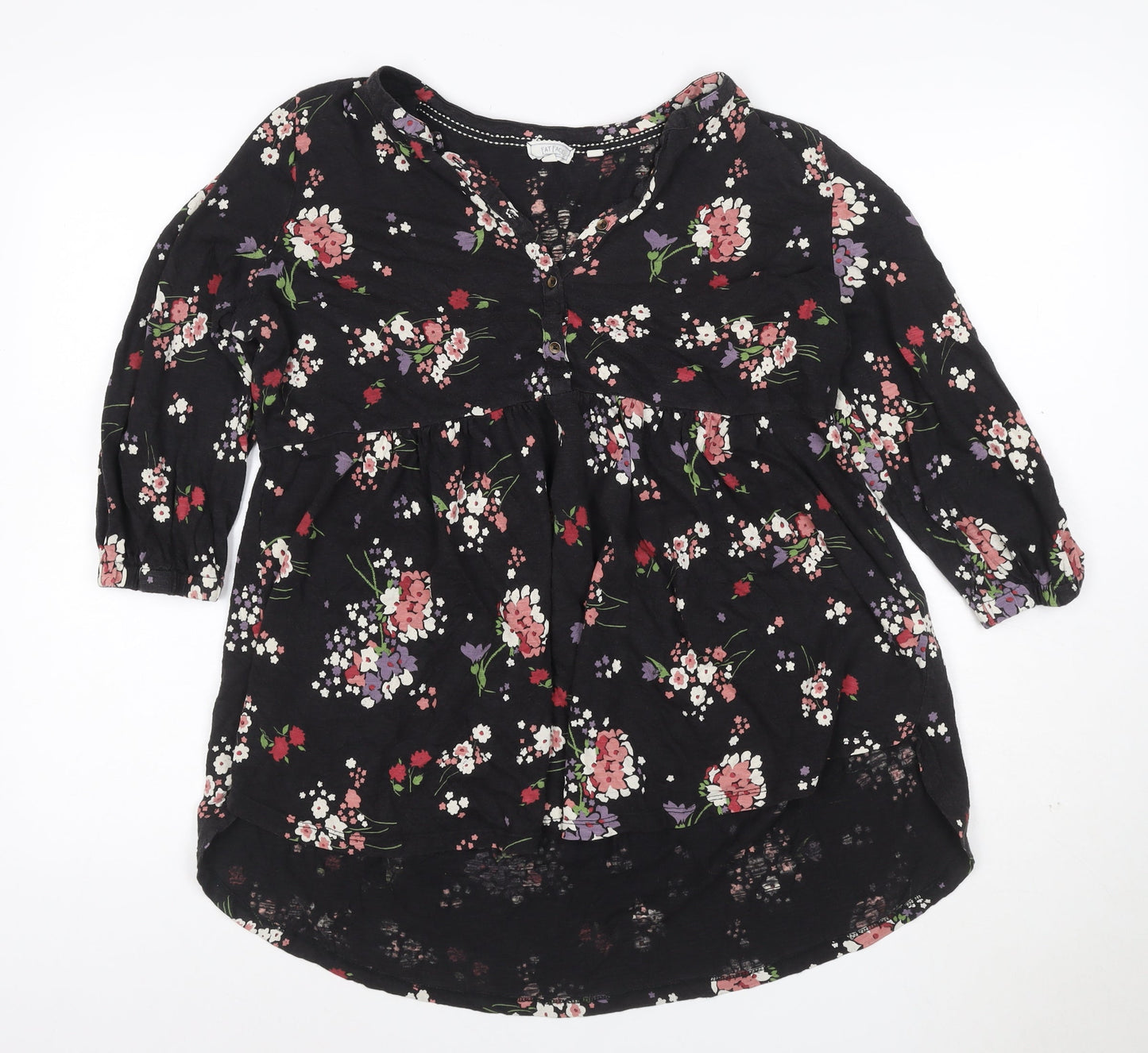 Fat Face Women's Black Floral A-Line Dress Size 14 3/4 Sleeve