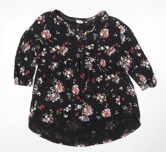 Fat Face Women's Black Floral A-Line Dress Size 14 3/4 Sleeve