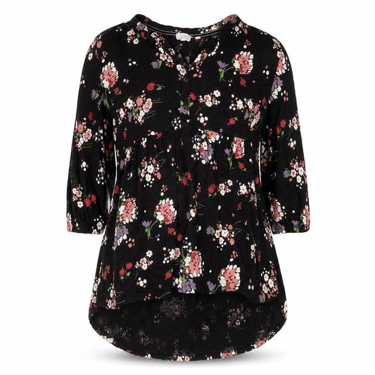 Fat Face Women's Black Floral A-Line Dress Size 14 3/4 Sleeve
