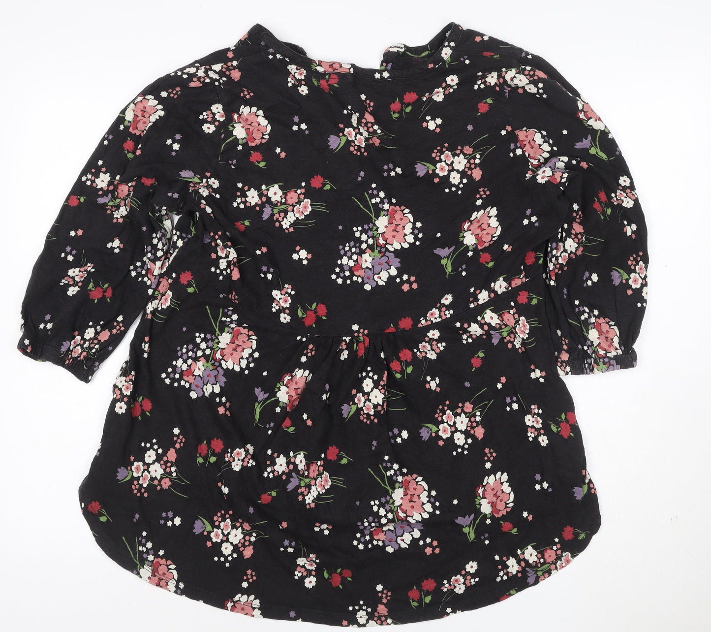 Fat Face Women's Black Floral A-Line Dress Size 14 3/4 Sleeve