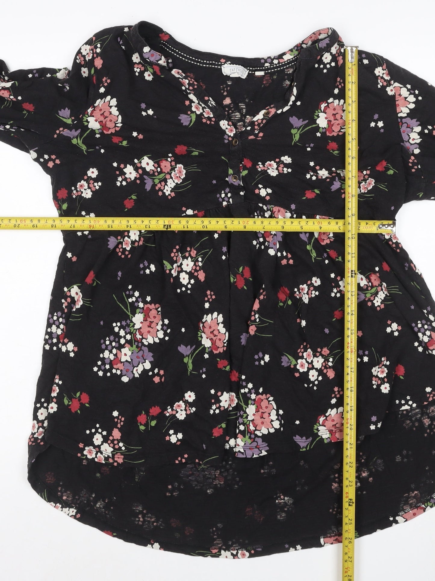 Fat Face Women's Black Floral A-Line Dress Size 14 3/4 Sleeve