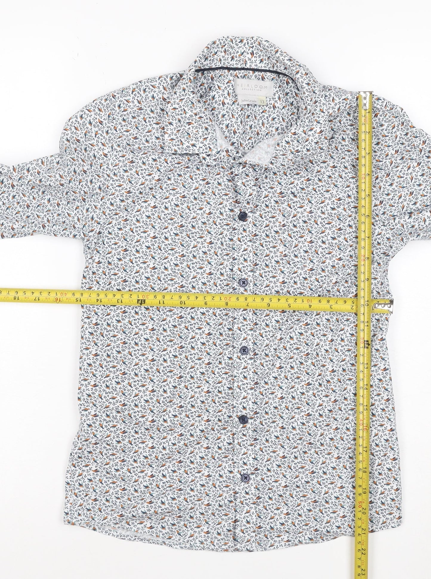 John Lewis Boys Multicoloured Bird Print Cotton Button-Up Shirt 13 Years