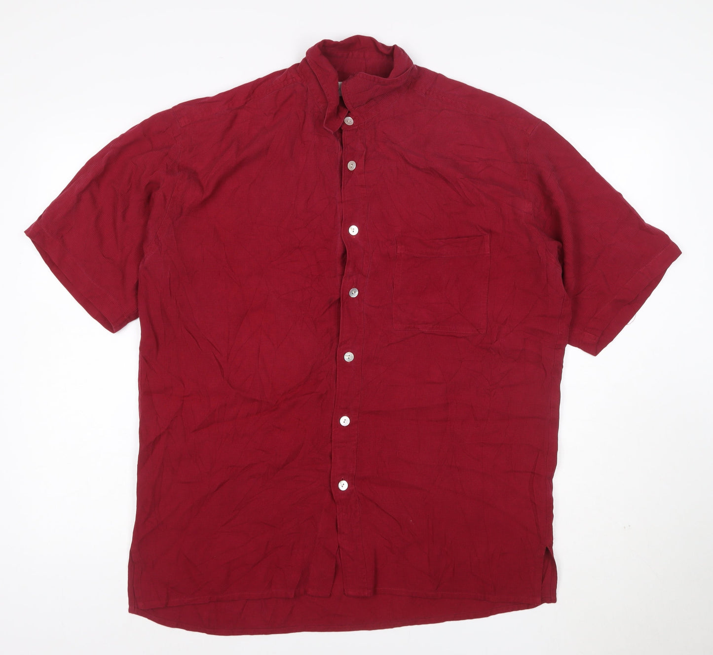 Marks and Spencer Men's Red Silk Short Sleeve Button-Up Shirt M