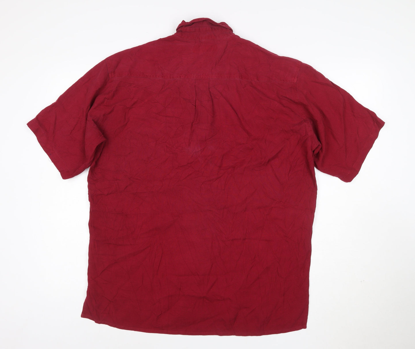 Marks and Spencer Men's Red Silk Short Sleeve Button-Up Shirt M