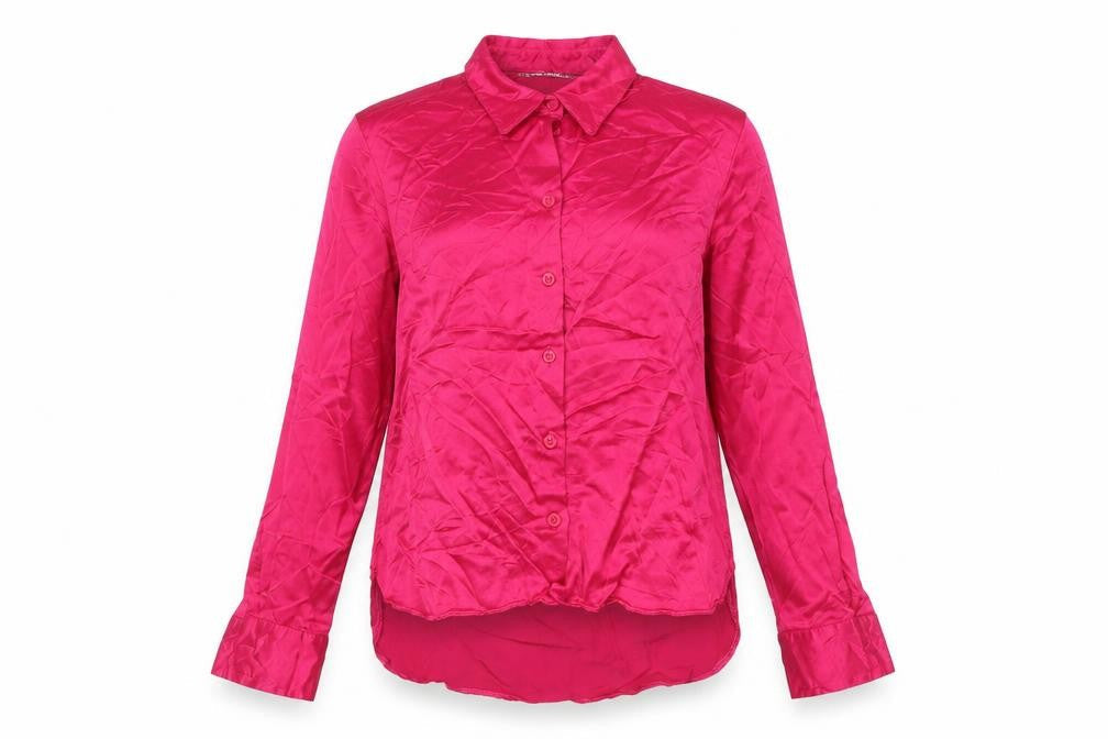 Zara Women Pink Viscose Satin Button-Up Long Sleeve Shirt Size 12