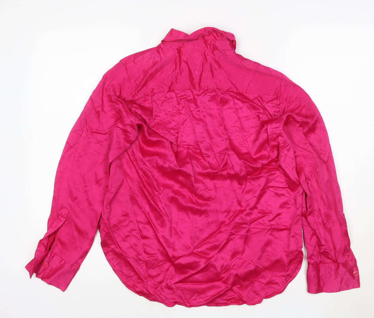 ZARA Women Pink Viscose Satin Button-Up Long Sleeve Shirt Size 12