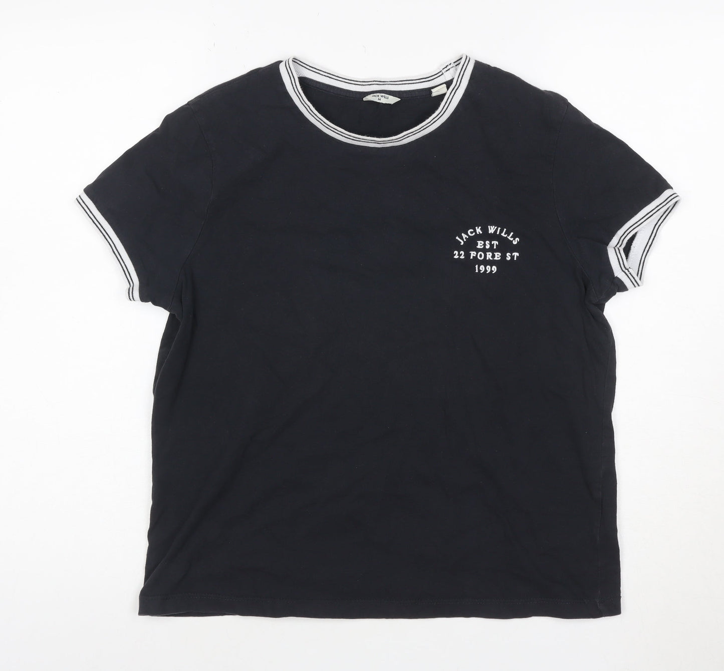 Jack Wills Women's Black Ringer T-Shirt Size M