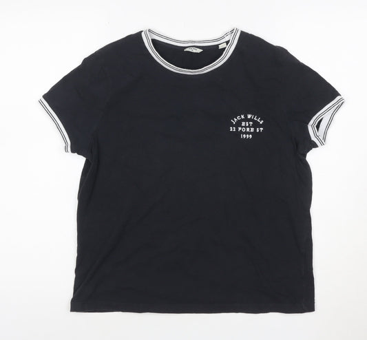 Jack Wills Women's Black Ringer T-Shirt Size M