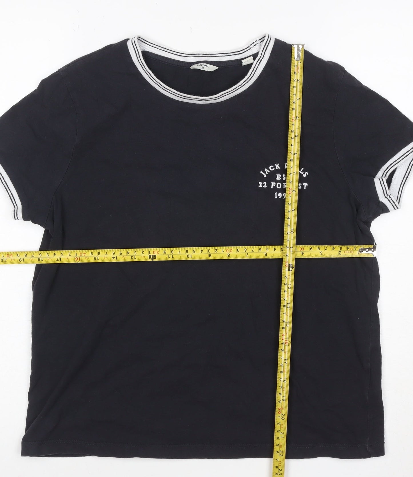 Jack Wills Women's Black Ringer T-Shirt Size M