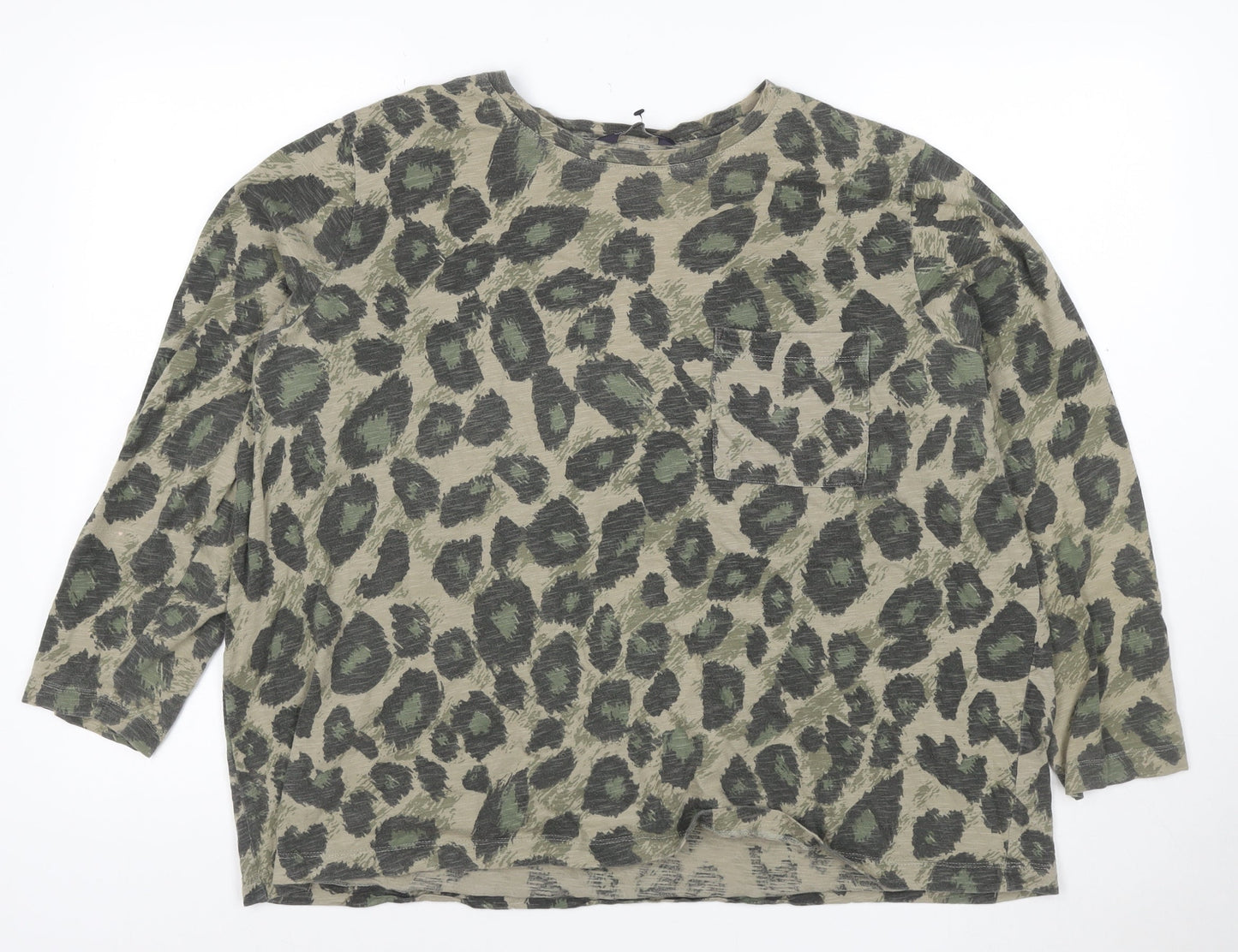 Marks and Spencer Women’s Green Animal Print 3/4 Sleeve Cotton T-Shirt Size 22