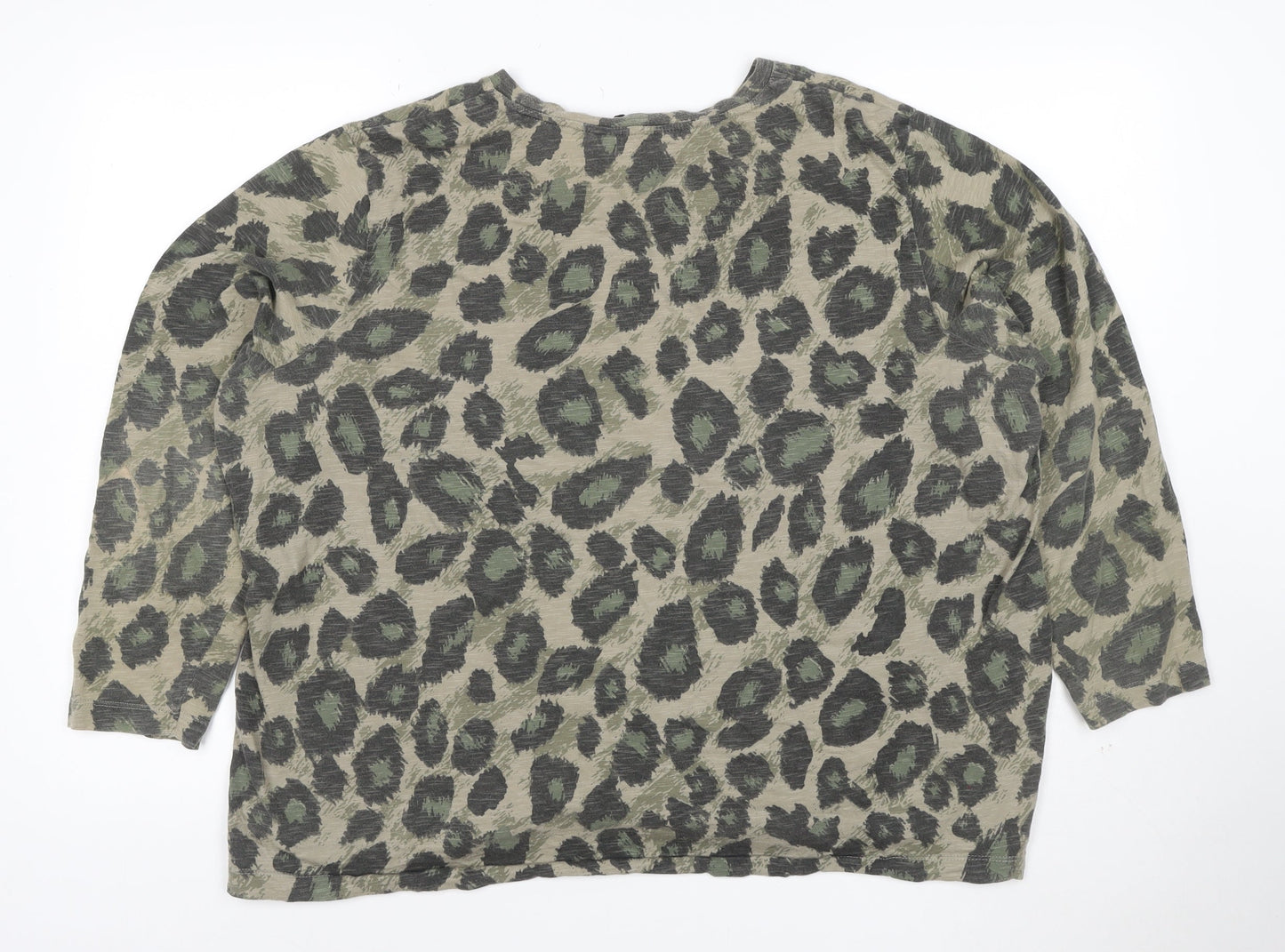 Marks and Spencer Women’s Green Animal Print 3/4 Sleeve Cotton T-Shirt Size 22
