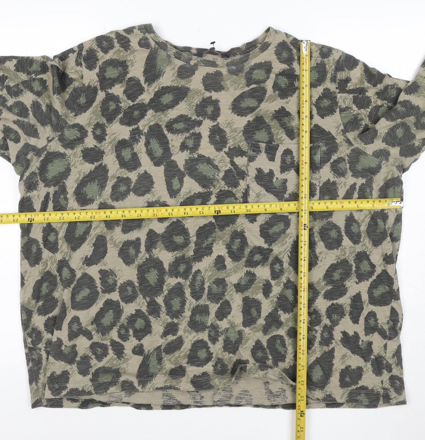 Marks and Spencer Women’s Green Animal Print 3/4 Sleeve Cotton T-Shirt Size 22
