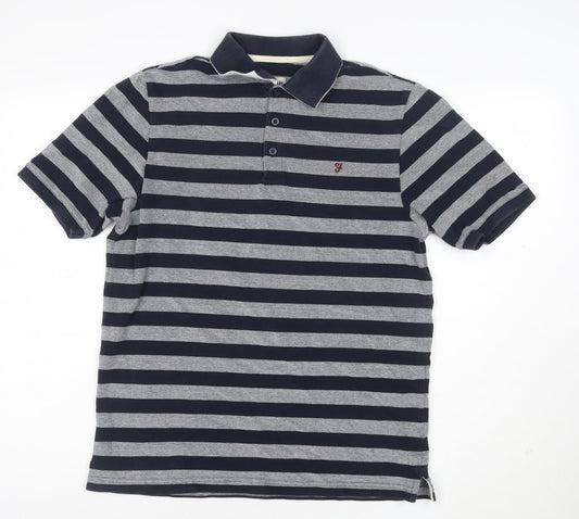 Farah Classic Men's Blue Striped Cotton Polo Shirt Size M