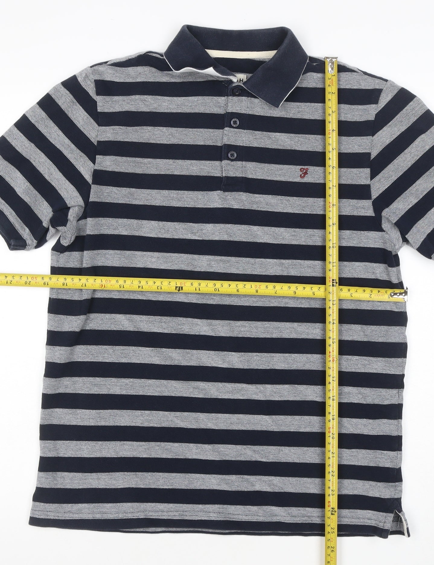 Farah Classic Men's Blue Striped Cotton Polo Shirt Size M