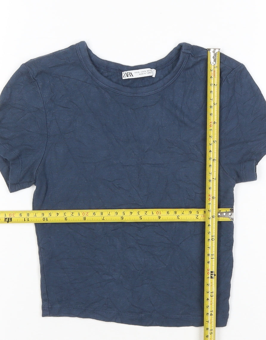 ZARA Women's Blue Cotton Basic Short Sleeve T-Shirt Size S