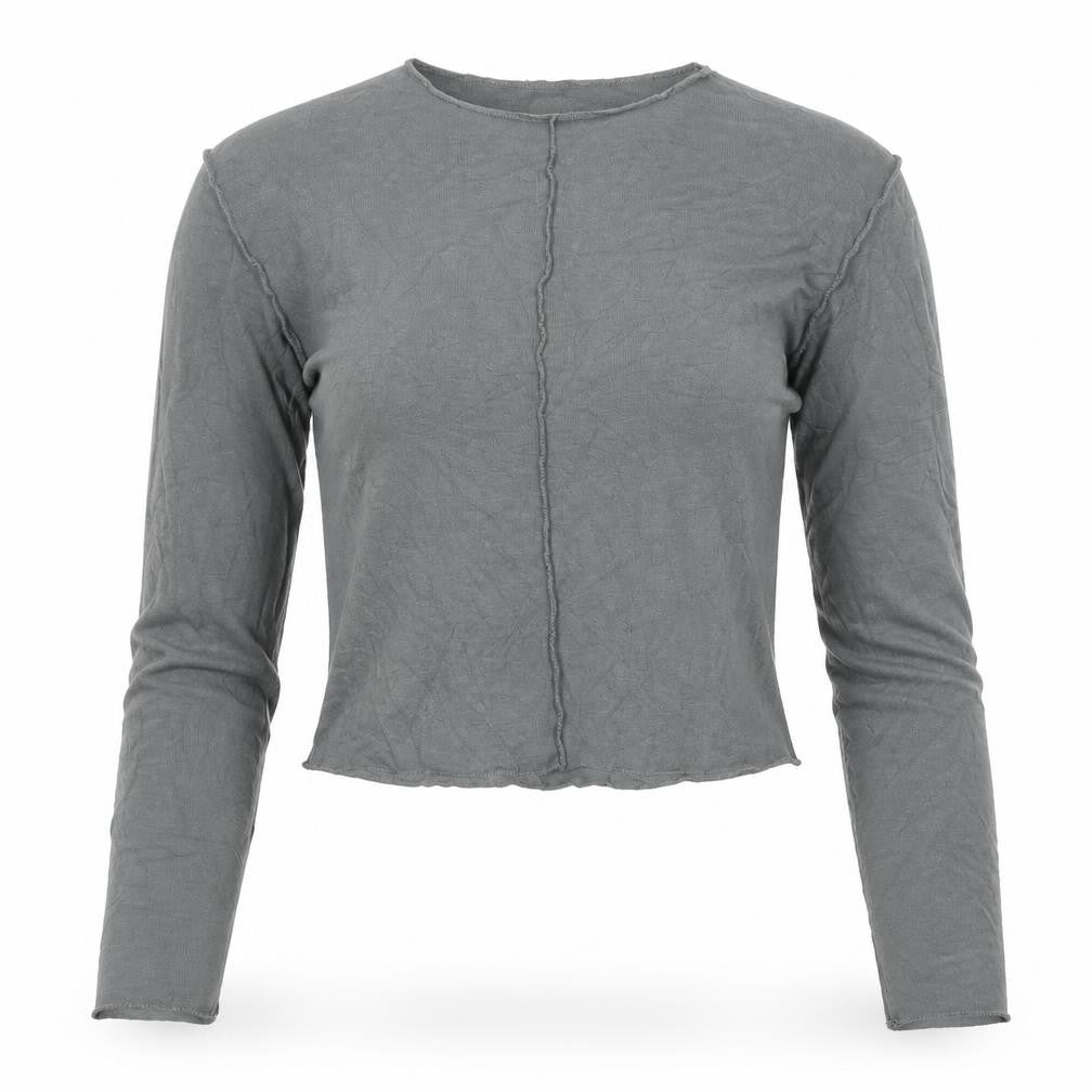 Zara Women Grey Cropped Long Sleeve Cotton Slim Fit Top Size 12