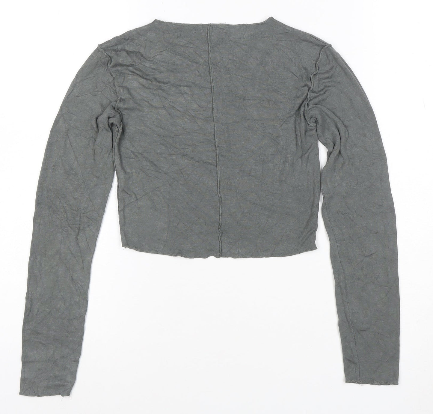 Zara Women Grey Cropped Long Sleeve Cotton Slim Fit Top Size 12